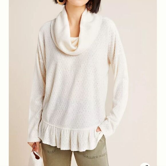 Maeve Addie Ruffled Hacci Pullover cream size xs - Picture 2 of 9